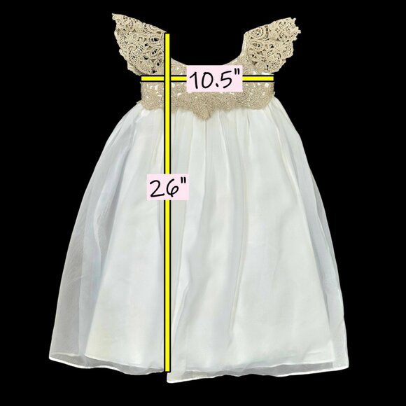 Davids Bridal Metallic Crochet and Chiffon Flower Girl Dress Size 2T Soft White - Picture 10 of 10